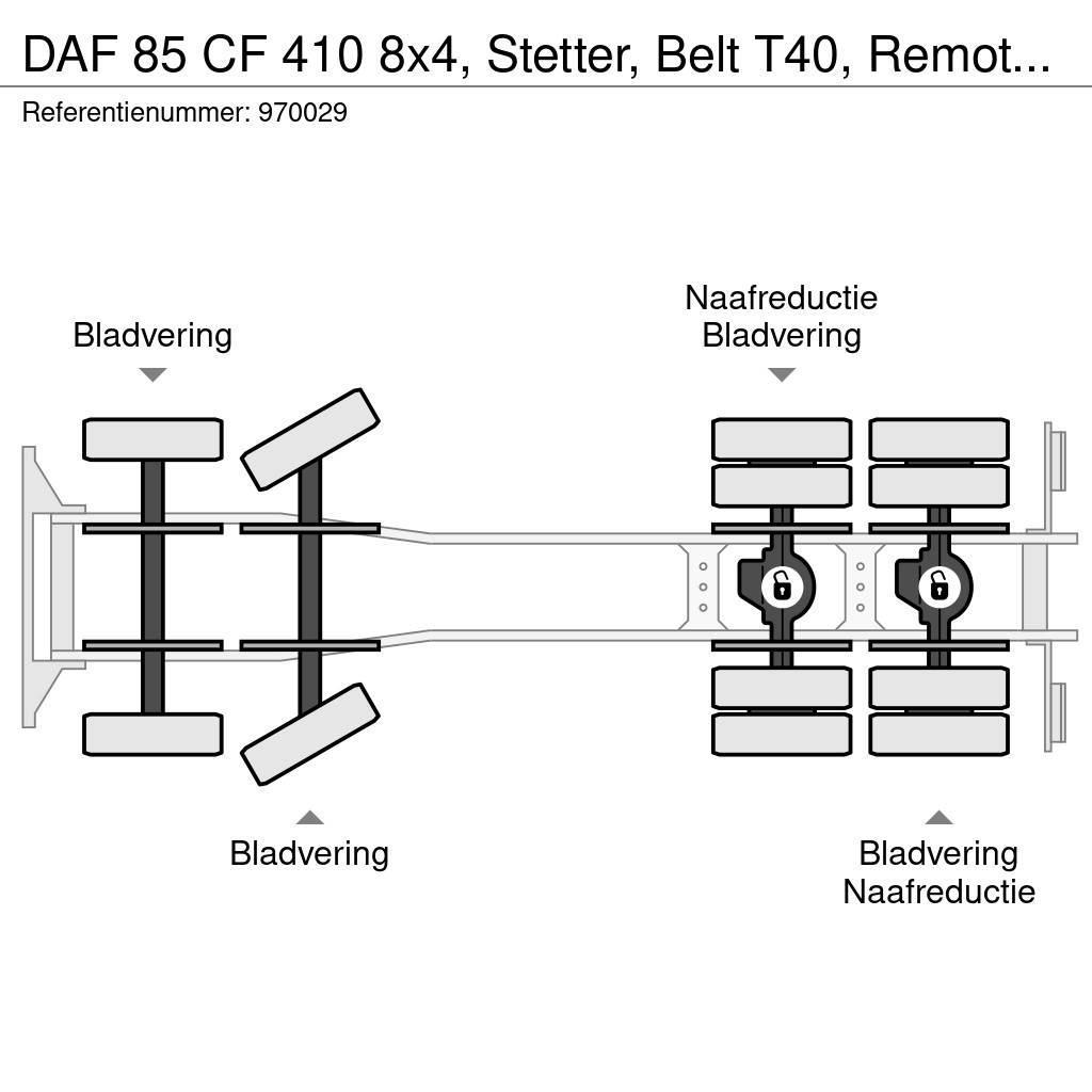 DAF 85 CF 410 8x4, Stetter, Belt T40, Remote, Steel su Betongbiler
