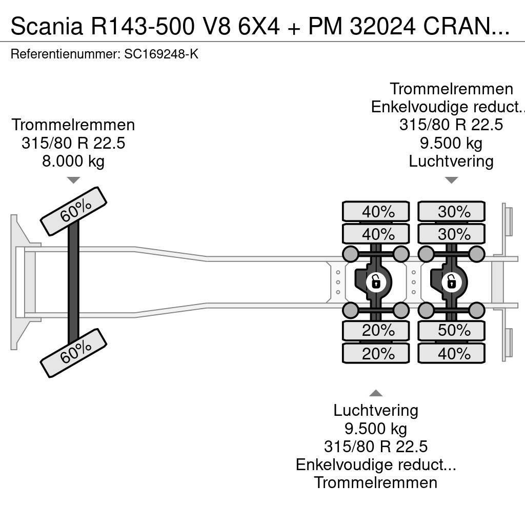 Scania R143-500 V8 6X4 + PM 32024 CRANE Bj 2000 - MANUAL Allterreng kraner