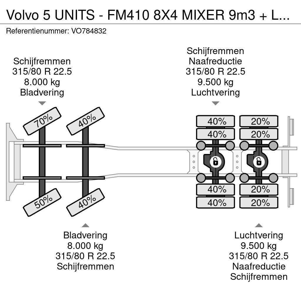 Volvo 5 UNITS - FM410 8X4 MIXER 9m3 + LIEBHERR CONVEYOR Betongbiler