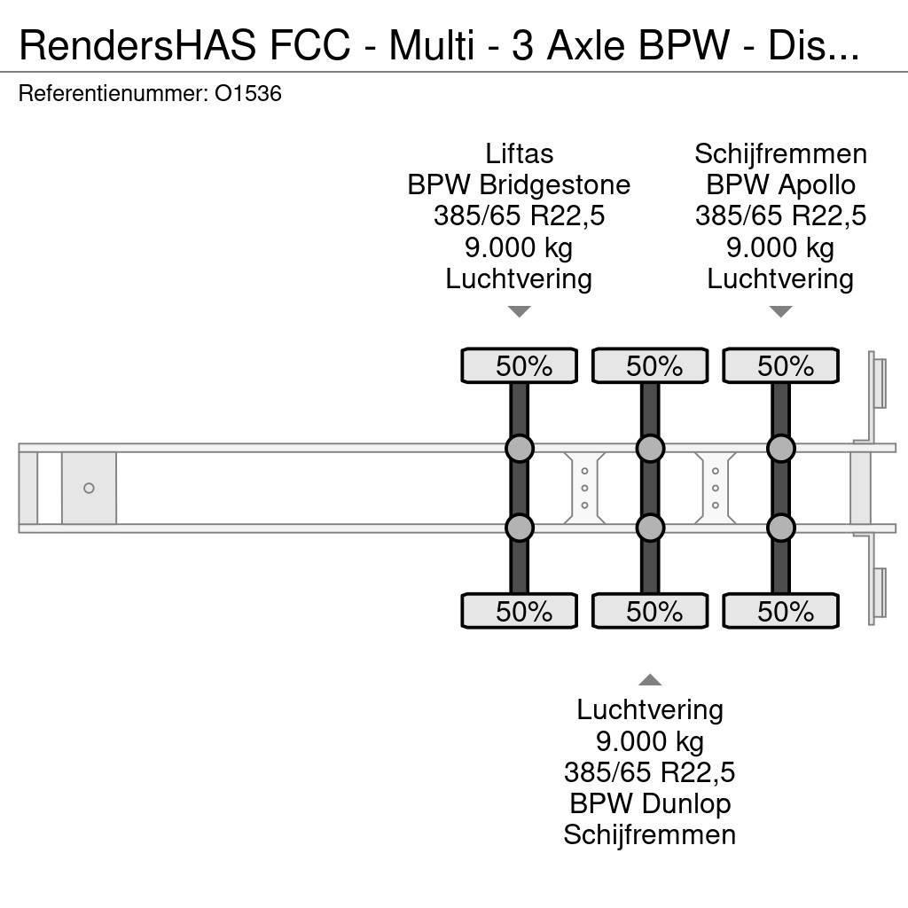 Renders HAS FCC - Multi - 3 Axle BPW - DiscBrakes - LiftAx Containerchassis Semitrailere