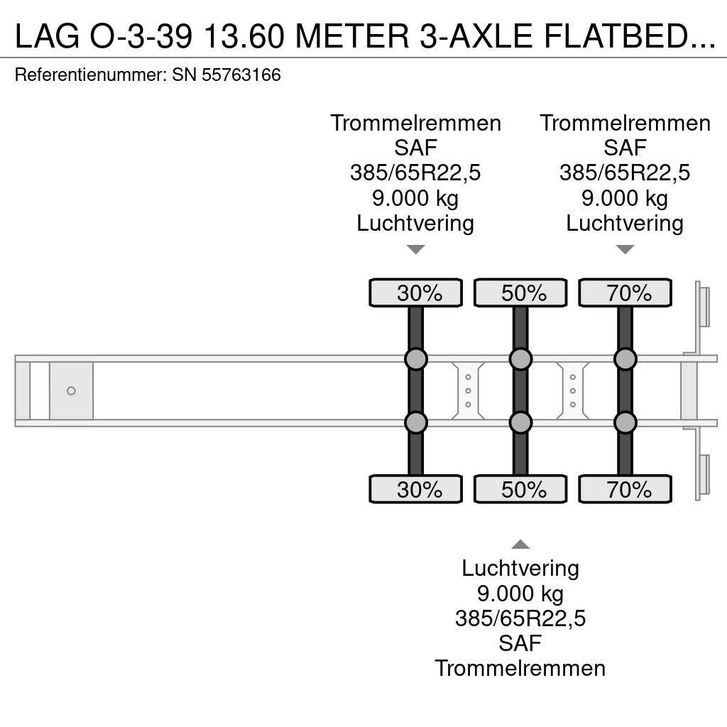 LAG O-3-39 13.60 METER 3-AXLE FLATBED (4 IDENTICAL UNI Planhengere semi